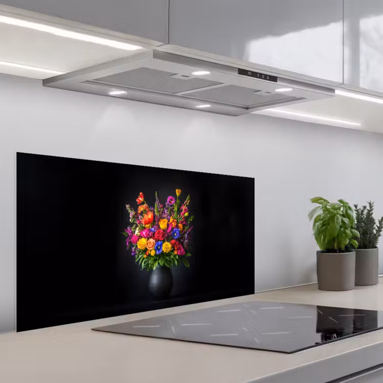 Felgekleurd - Bloemen - Vaas keuken achterwand spatscherm middel -3d_schuin