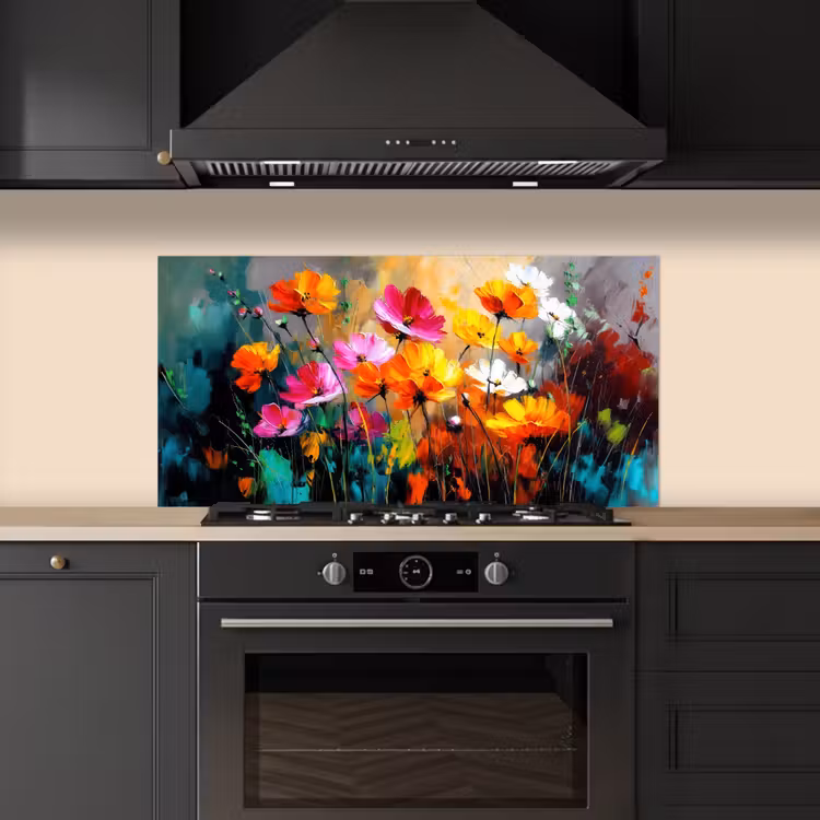 Felgekleurd - Bloemblaadjes - Abstract keuken achterwand spatscherm middel -sfeer1