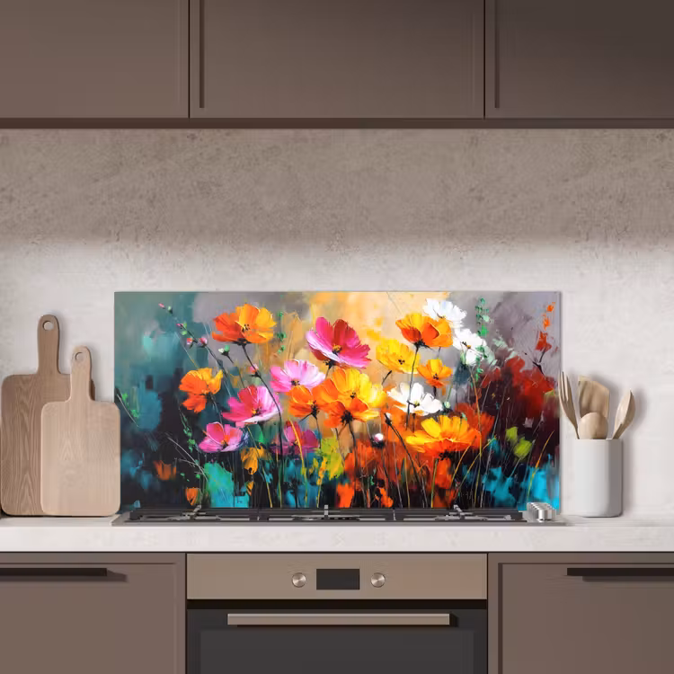 Felgekleurd - Bloemblaadjes - Abstract keuken achterwand spatscherm middel -sfeer2