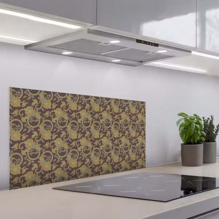 Bruin - Groen - Bloemen keuken achterwand spatscherm middel 899 -3d_schuin
