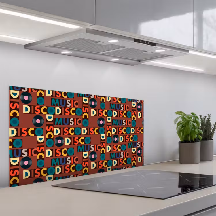 Bruin - Retro - Disco - Patroon keuken achterwand spatscherm middel 899 -3d_schuin