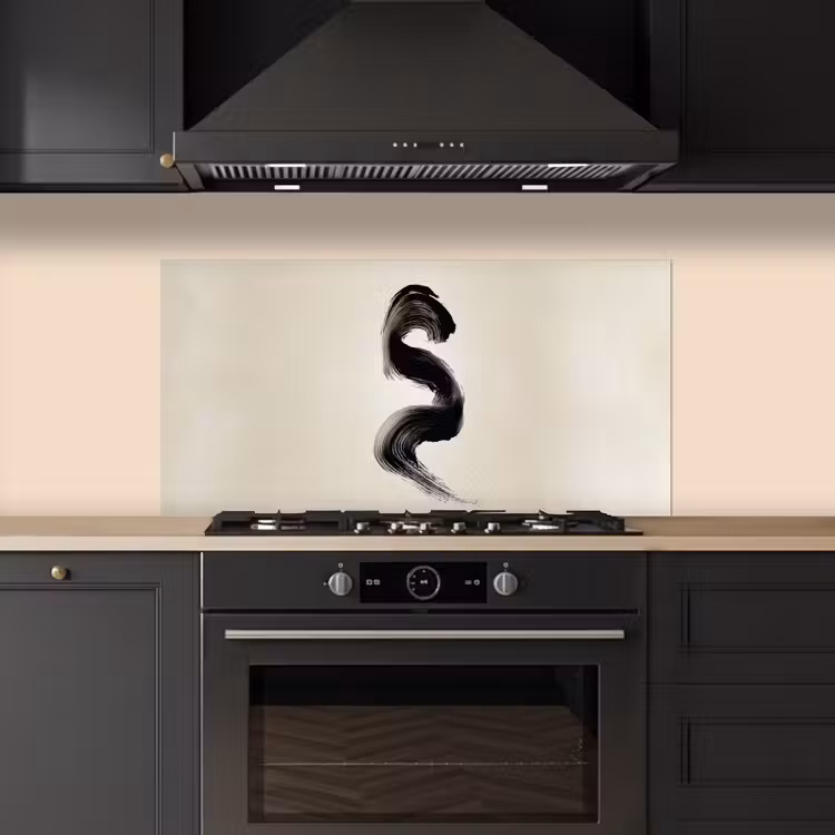 Penseelstreek - Zwart - Minimalistisch keuken achterwand spatscherm middel -sfeer1