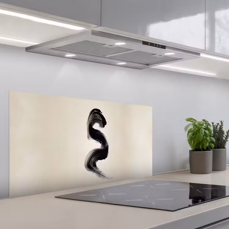Penseelstreek - Zwart - Minimalistisch keuken achterwand spatscherm middel -3d_schuin