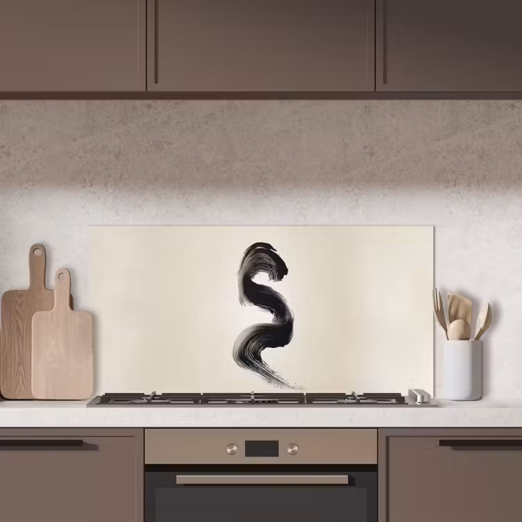 Penseelstreek - Zwart - Minimalistisch keuken achterwand spatscherm middel -sfeer2