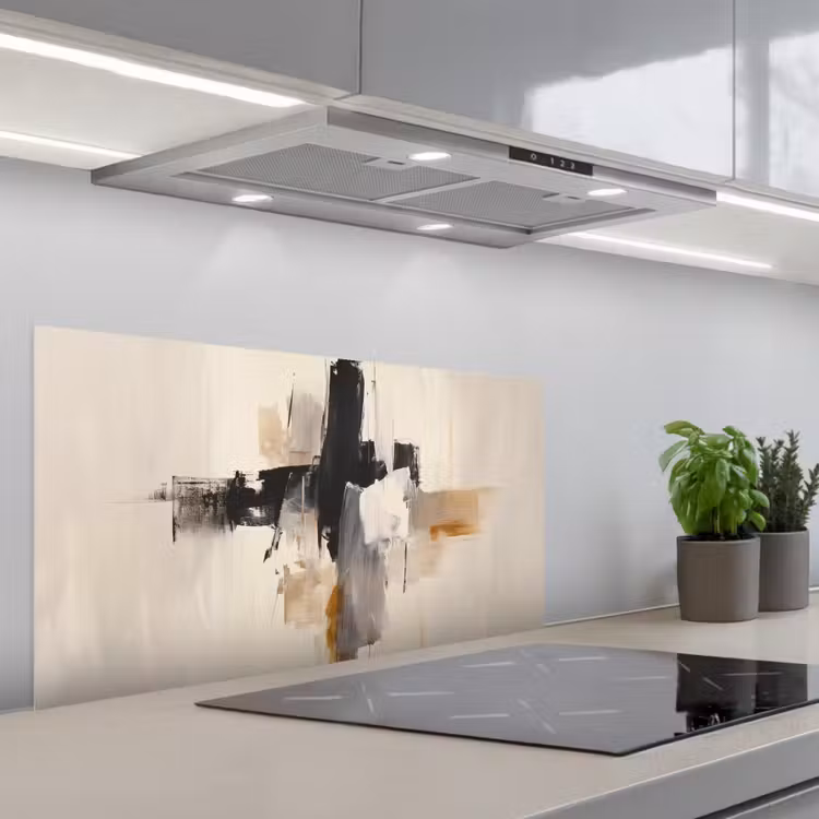 Penseelstreken - Ruw - Abstract - Beige keuken achterwand spatscherm middel -3d_schuin