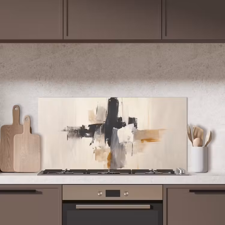 Penseelstreken - Ruw - Abstract - Beige keuken achterwand spatscherm middel -sfeer2