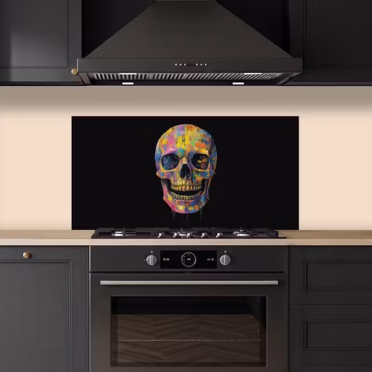 Penseelstreken - Schedel - Kleurrijk - Abstract keuken achterwand spatscherm middel -sfeer1