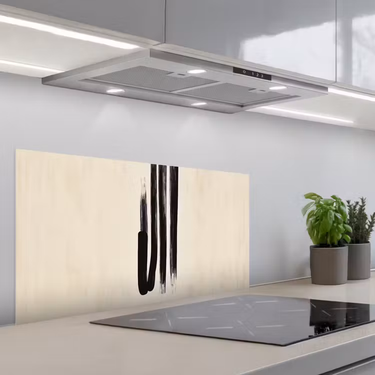 Penseelstreken - Verticaal - Zwart keuken achterwand spatscherm middel -3d_schuin