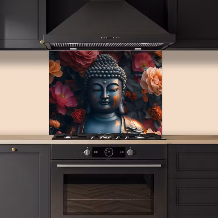 Boeddha - Bloemen - Buddha - Beeld - Kunst keuken achterwand spatscherm middel -sfeer1