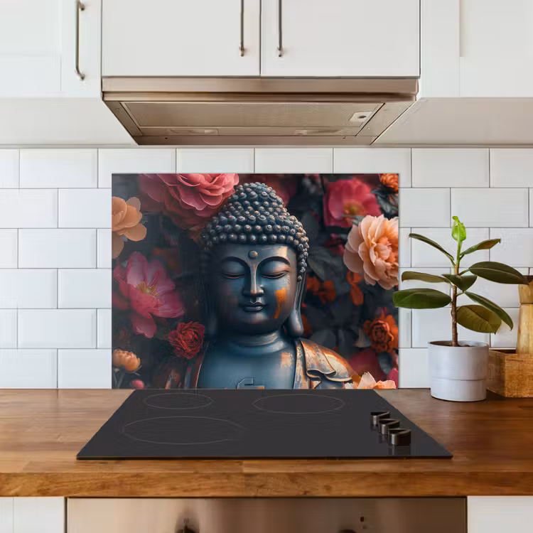 Boeddha - Bloemen - Buddha - Beeld - Kunst keuken achterwand spatscherm middel -sfeer2