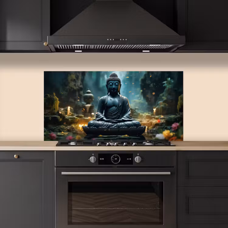 Boeddha - Beeld - Buddha - Zen - Kunst - Boedha keuken achterwand spatscherm middel -sfeer1