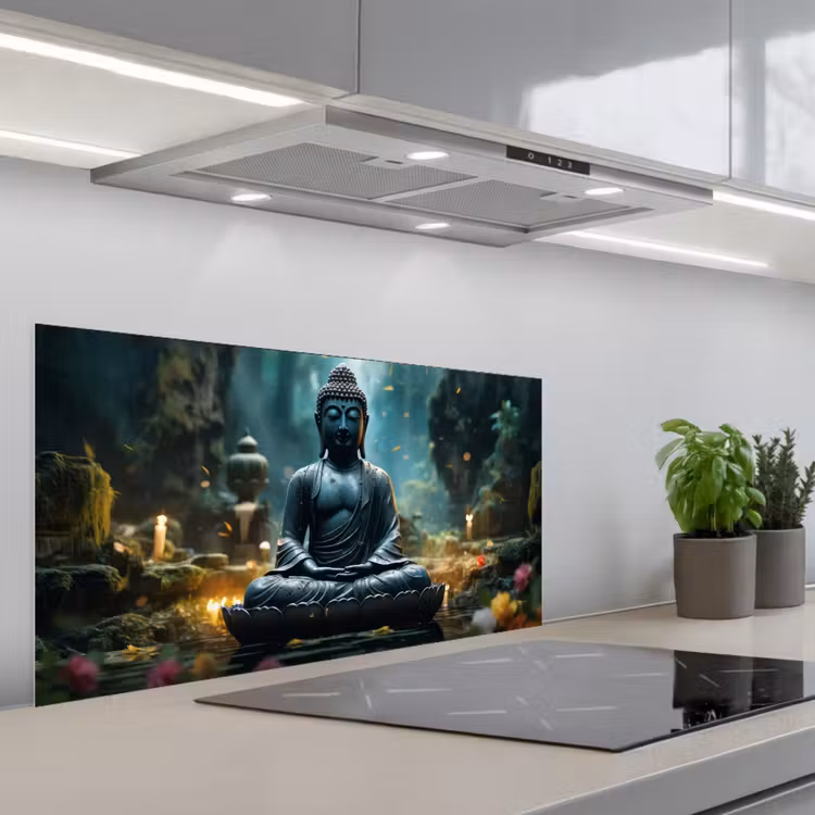 Boeddha - Beeld - Buddha - Zen - Kunst - Boedha keuken achterwand spatscherm middel -3d_schuin
