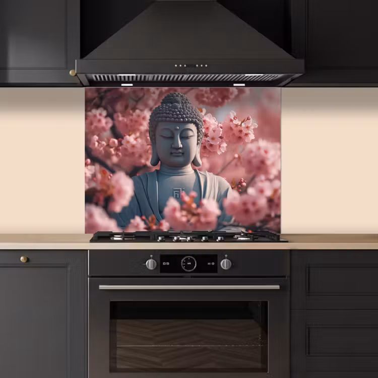 Boeddha - Beeld - Sakura - Buddha - Kersenbloesem keuken achterwand spatscherm middel -sfeer1