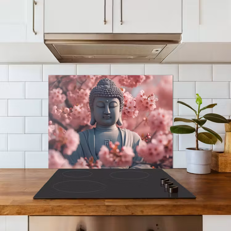 Boeddha - Beeld - Sakura - Buddha - Kersenbloesem keuken achterwand spatscherm middel -sfeer2