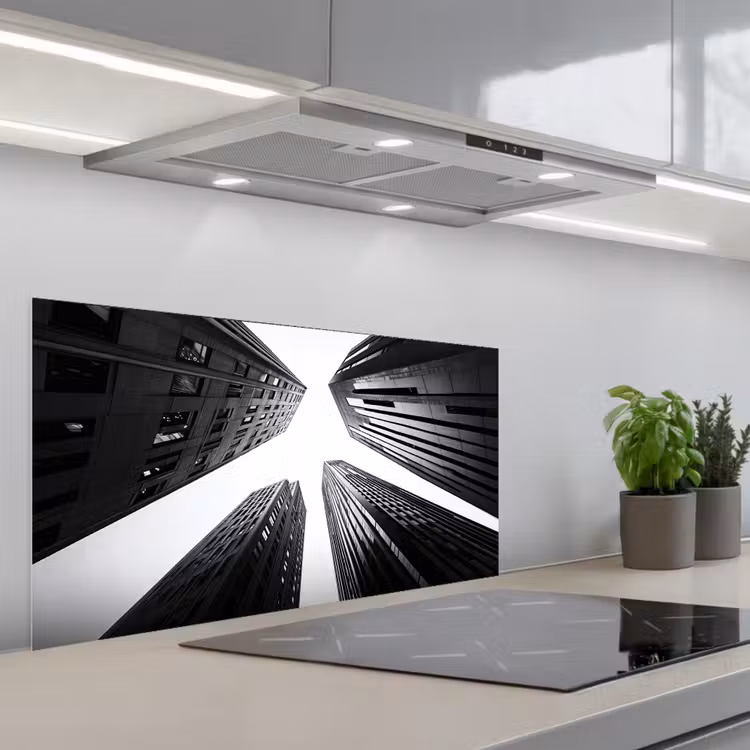 Gebouwen - Lucht - Zwart keuken achterwand spatscherm middel -3d_schuin