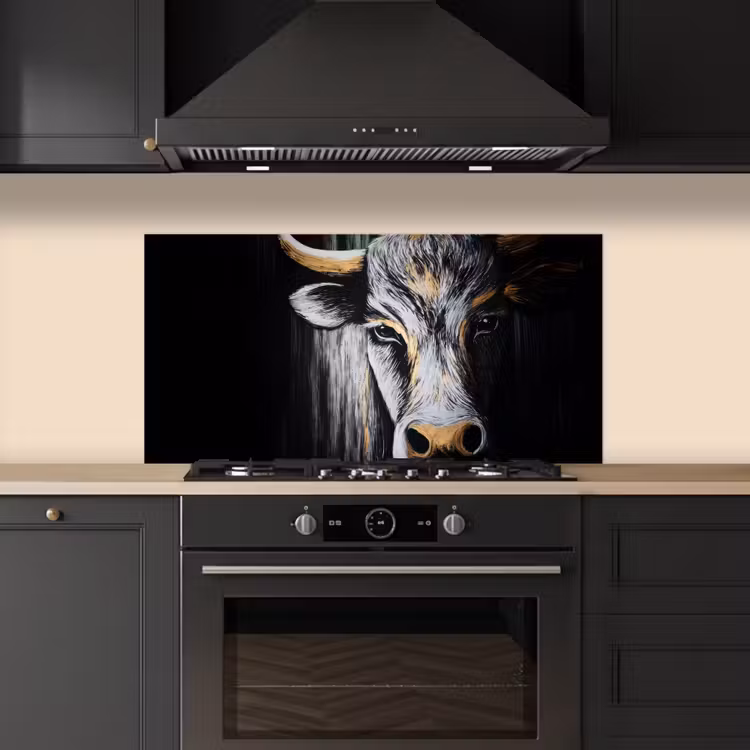 Stier - Hoorns - Snuit - Goud keuken achterwand spatscherm middel -sfeer1