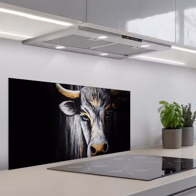 Stier - Hoorns - Snuit - Goud keuken achterwand spatscherm middel -3d_schuin