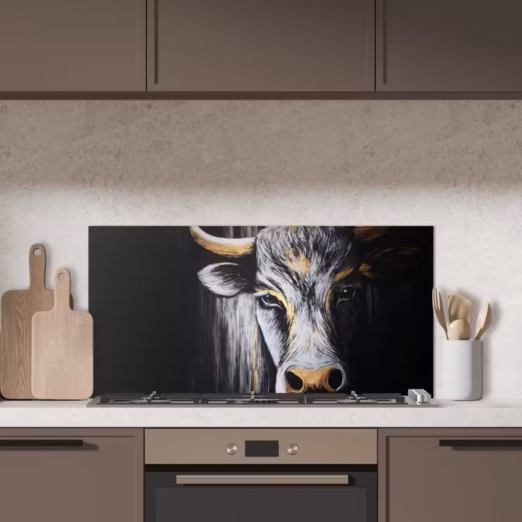 Stier - Hoorns - Snuit - Goud keuken achterwand spatscherm middel -sfeer2