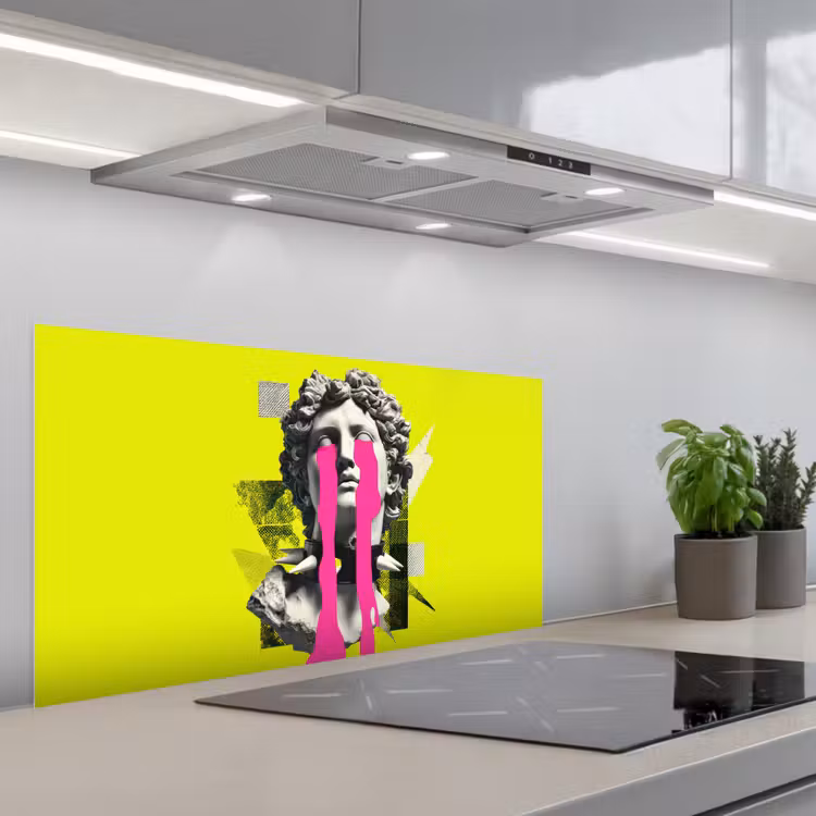 Buste - Verf - Geel keuken achterwand spatscherm middel -3d_schuin