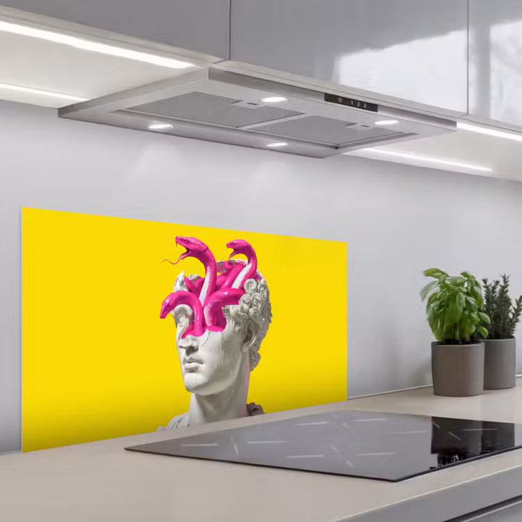 Buste - Slangen - Geel keuken achterwand spatscherm middel -3d_schuin
