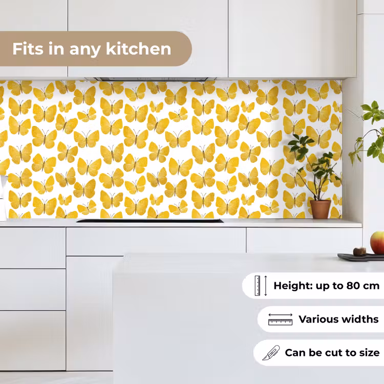 Vlinders - Botanisch - Illustratie - Geel - Wit keuken achterwand 2 middel 871 -sfeer4_UK