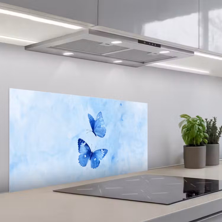 Vlinders - Sierlijk - Blauw keuken achterwand spatscherm middel -3d_schuin