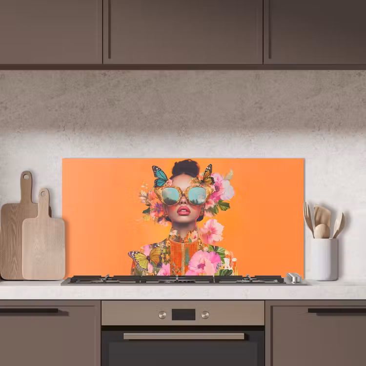 Vlinders - Vrouw - Zonnebril - Kleurrijk keuken achterwand spatscherm middel -sfeer2