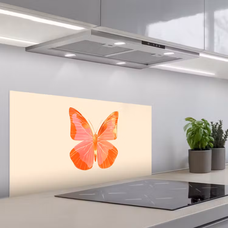 Vlinder - Minimalistisch - Roze keuken achterwand spatscherm middel -3d_schuin