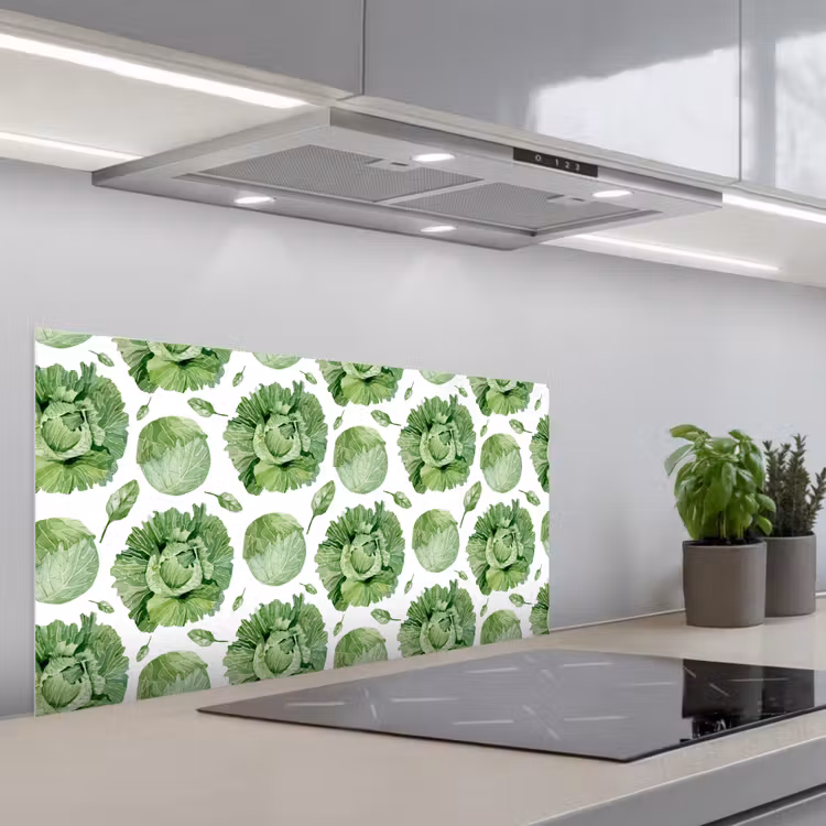 Kool - Bladgroen - Wit - Patroon keuken achterwand spatscherm middel 899 -3d_schuin