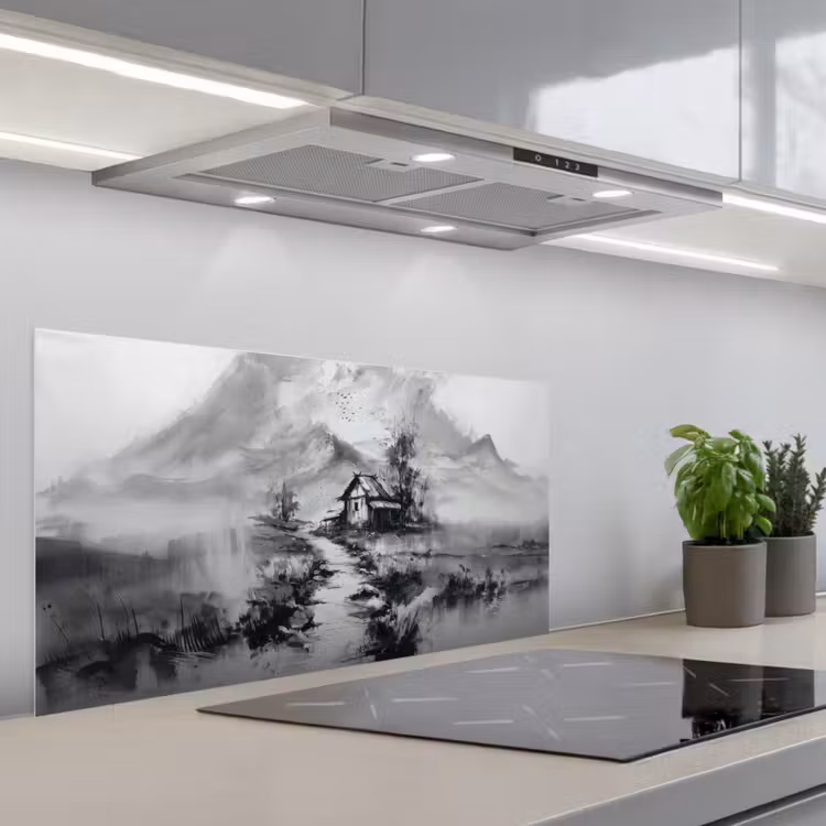 Hut - Grijs - Bergen - Mistig keuken achterwand spatscherm middel -3d_schuin
