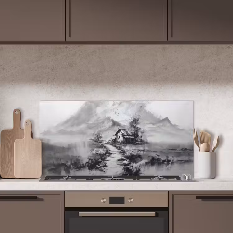 Hut - Grijs - Bergen - Mistig keuken achterwand spatscherm middel -sfeer2