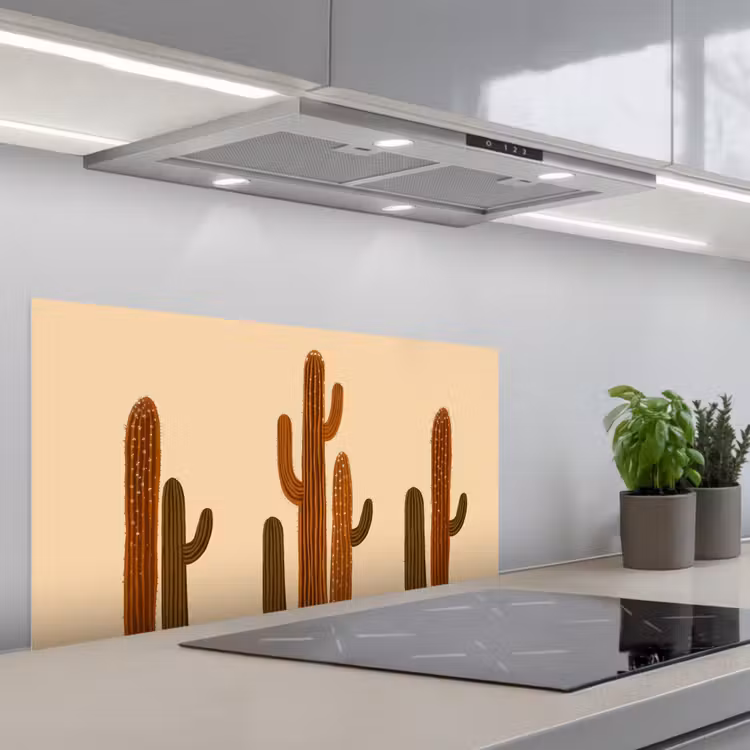 Cactus - Woestijn - Zand - Bruin keuken achterwand spatscherm middel -3d_schuin