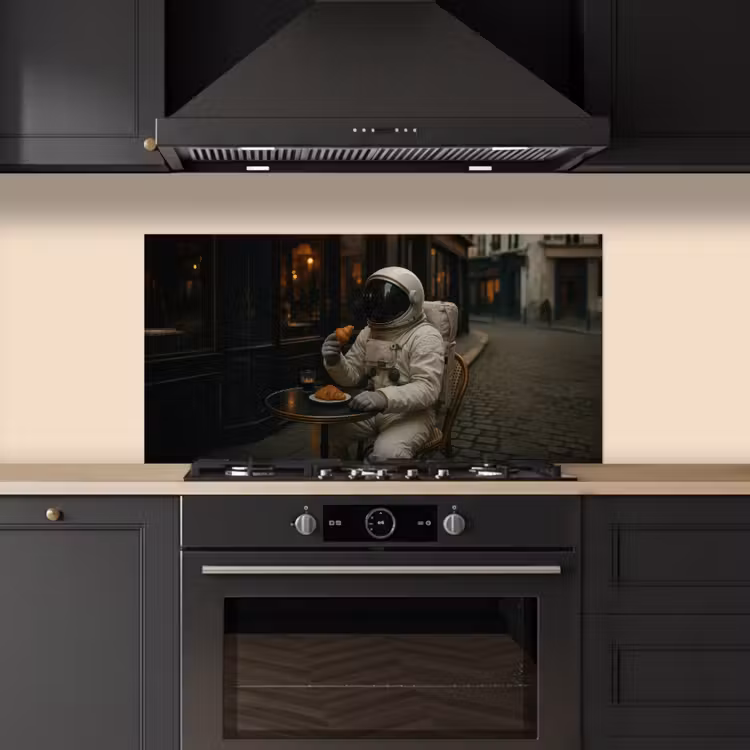 Café - Croissant - Koffie - Astronaut keuken achterwand spatscherm middel -sfeer1