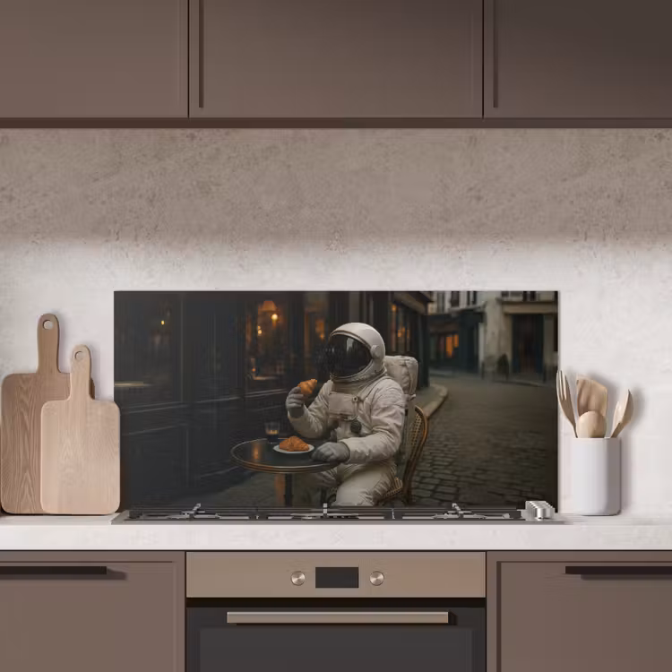Café - Croissant - Koffie - Astronaut keuken achterwand spatscherm middel -sfeer2