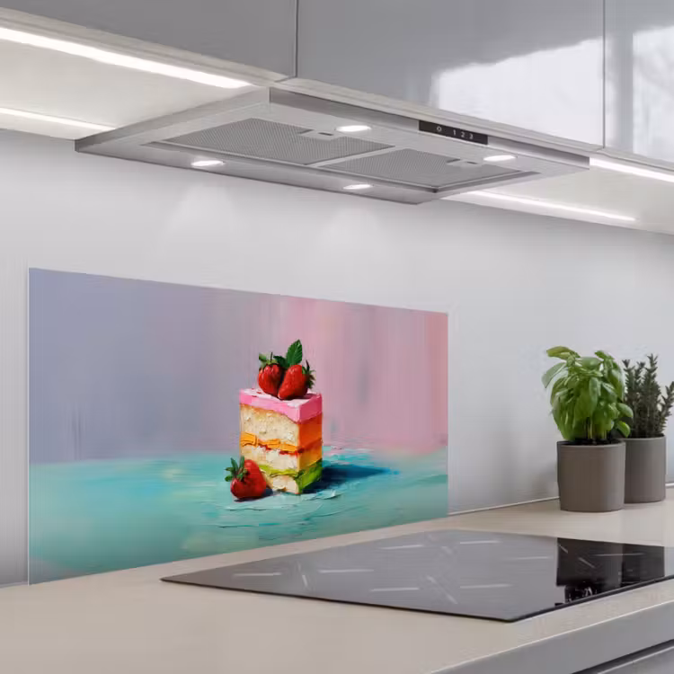 Taartje - Aardbeien - Glazuur - Kleurrijk keuken achterwand spatscherm middel -3d_schuin