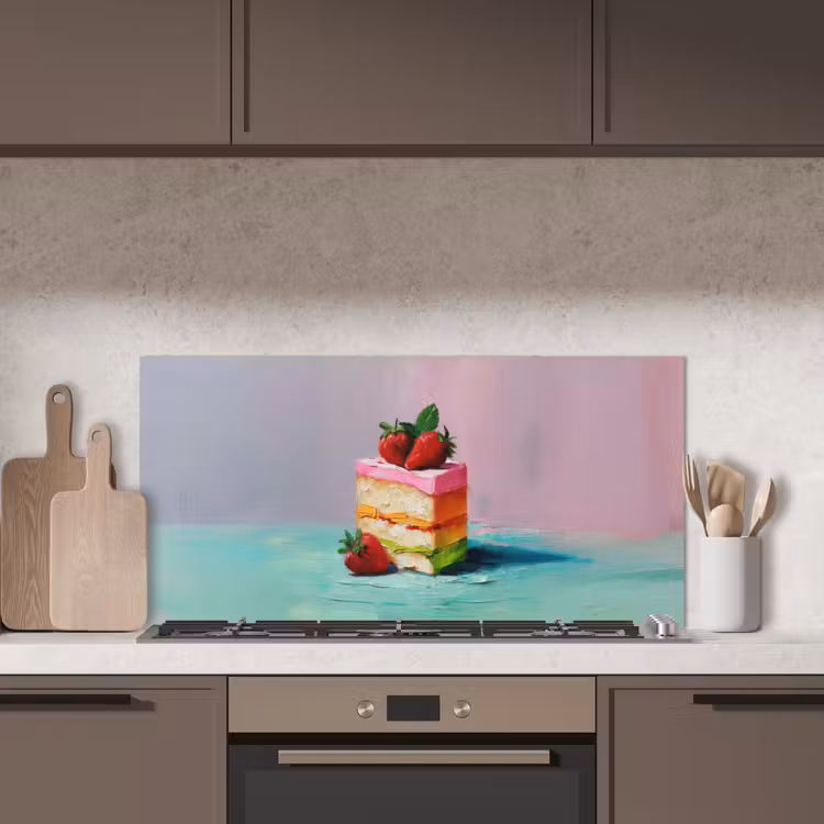 Taartje - Aardbeien - Glazuur - Kleurrijk keuken achterwand spatscherm middel -sfeer2