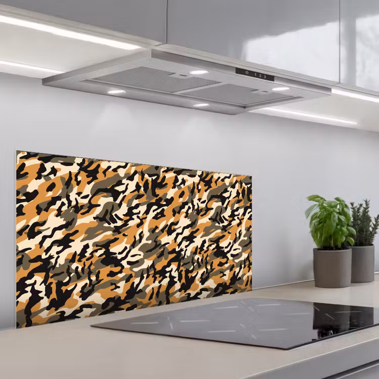 Camouflage - Aardetinten - Patroon keuken achterwand spatscherm middel 899 -3d_schuin