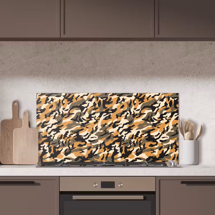 Camouflage - Aardetinten - Patroon keuken achterwand spatscherm middel 899 -sfeer2