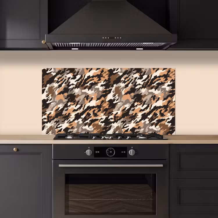 Camouflage - Patroon - Beige - Bruin keuken achterwand spatscherm middel 899 -sfeer1