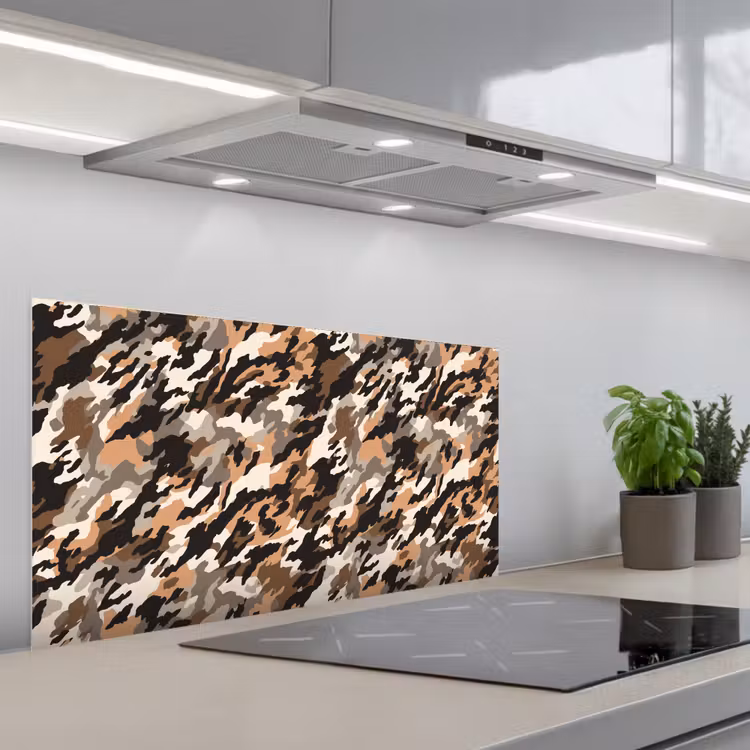 Camouflage - Patroon - Beige - Bruin keuken achterwand spatscherm middel 899 -3d_schuin