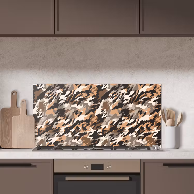 Camouflage - Patroon - Beige - Bruin keuken achterwand spatscherm middel 899 -sfeer2