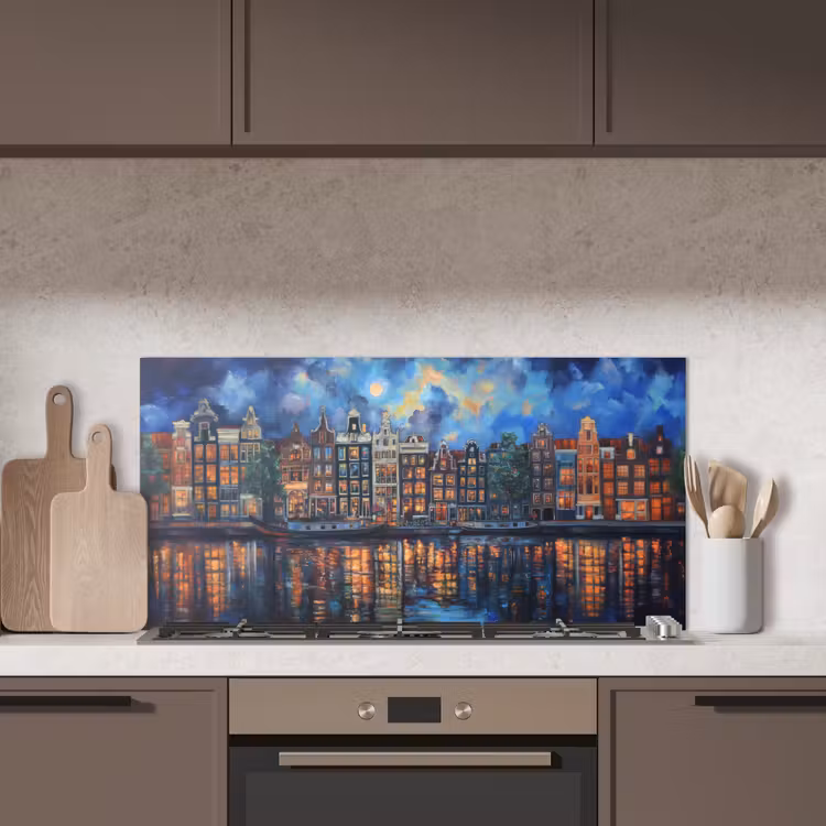 Grachten Amsterdam - Huizen - Stad - Kleurrijk keuken achterwand spatscherm middel -sfeer2