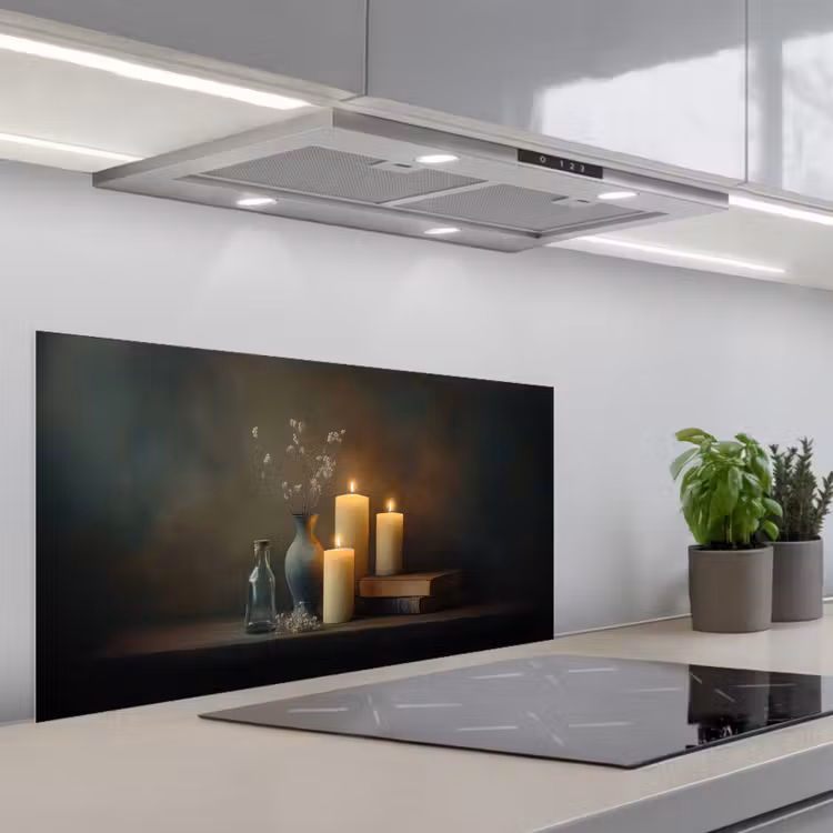 Kaarsen - Stilleven - Rustiek - Boeken keuken achterwand spatscherm middel -3d_schuin