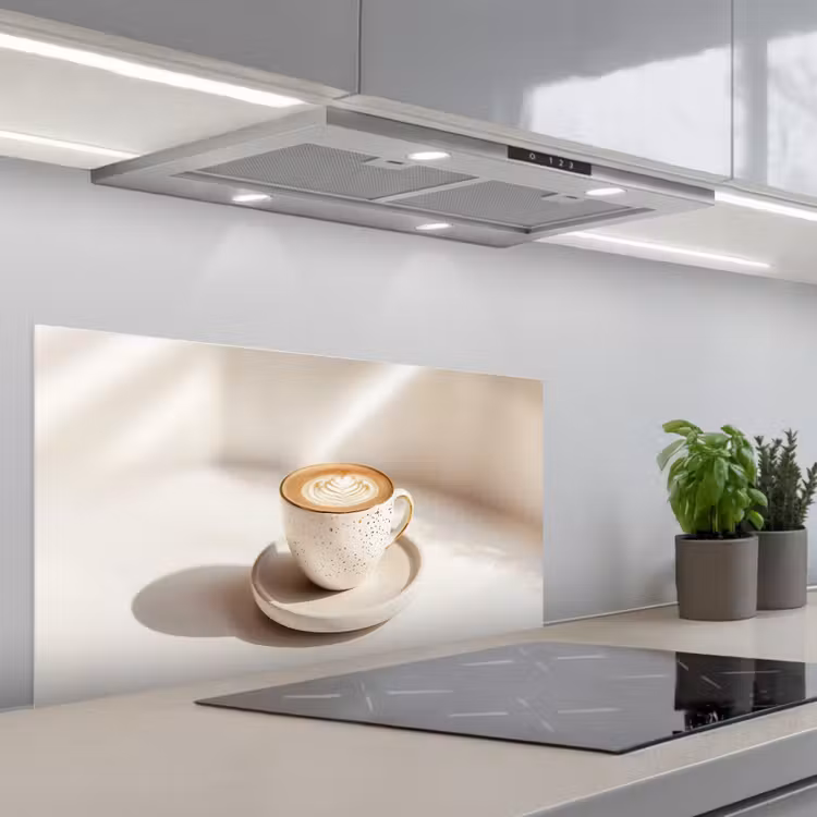 Cappuccino - Schuim - Schotel - Beige keuken achterwand spatscherm middel -3d_schuin