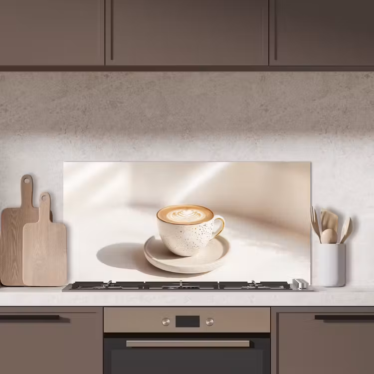 Cappuccino - Schuim - Schotel - Beige keuken achterwand spatscherm middel -sfeer2