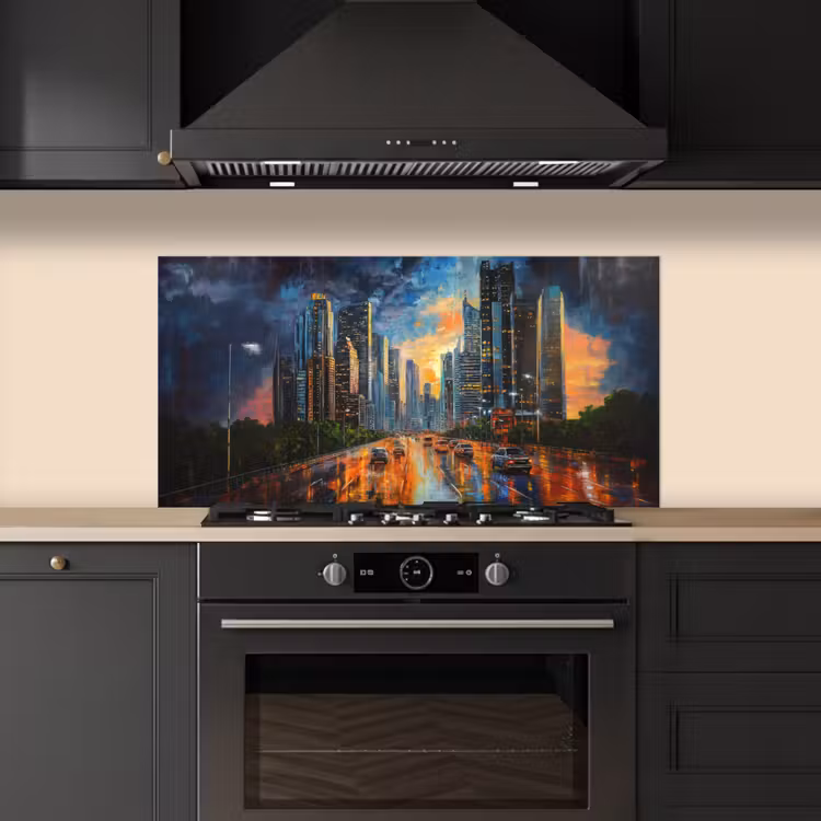 Auto - Skyline - Zon - Blauw keuken achterwand spatscherm middel -sfeer1