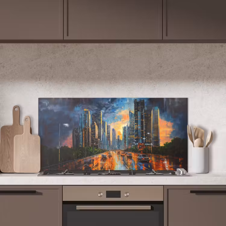 Auto - Skyline - Zon - Blauw keuken achterwand spatscherm middel -sfeer2