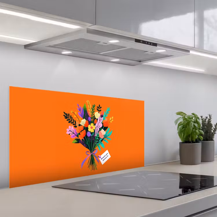 Kaartje - Boeket - Bloemen keuken achterwand spatscherm middel -3d_schuin