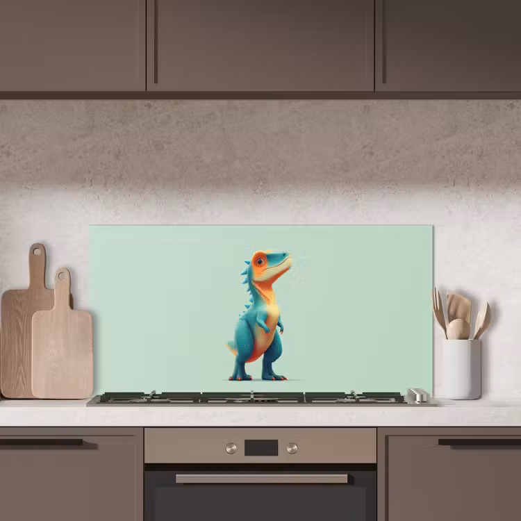 Cartoon - Dino - Oranje - Stekels keuken achterwand spatscherm middel -sfeer2