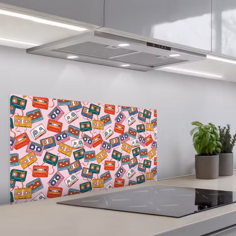 Cassette - Patroon - Roze keuken achterwand spatscherm middel 899 -3d_schuin